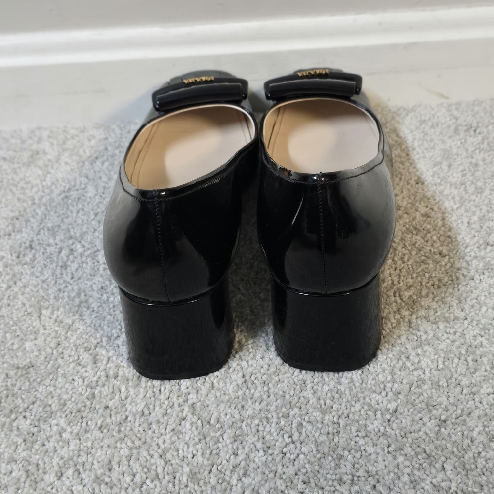 Prada Kiltie Black Patent Leather Block Heel Pumps Women's 41 Square Toe Fringe - Picture 5 of 10